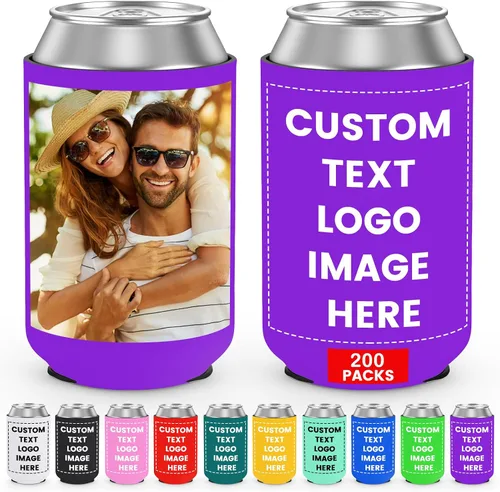 Miniatura 25 de Paquete de 300 enfriadores de latas personalizados a granel, enfriador de latas personalizado con logotipo de foto texto para bodas, cumpleaños