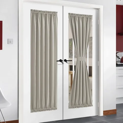 Miniatura 262 de NICETOWN Cortinas opacas unicolor con aislamiento térmico para puerta francesa, granja, oscurecimiento de habitación, puertas y ventanas de Marrón