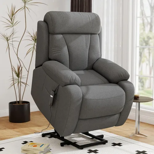 Miniatura 12 de cinkehome Sillón reclinable grande para ancianos, silla reclinable con reposapiés extendido, control remoto, portavasos, bolsillo lateral, forro