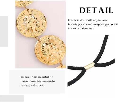 Miniatura 6 de Yalice Cabeza de moneda dorada, diadema elástica, diadema india, accesorios para el cabello de la frente de los años 20 para mujer