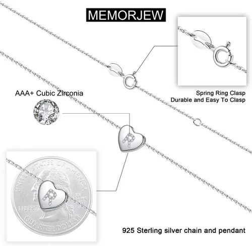 Miniatura 5 de Memorjew - Collar con inicial de plata de ley 925 para niñas y mujeres, diseño de corazón con circonita cúbica, ideal para mujeres y niñas