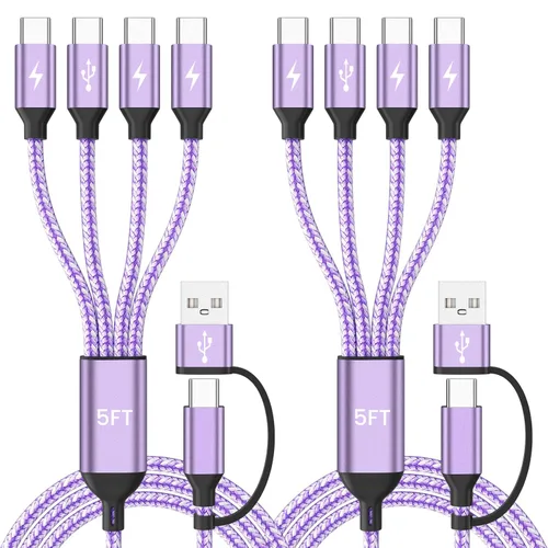 Miniatura 15 de Cable de carga múltiple 4 en 2, cable USB C a USB C con 4 X tipo C, cable de carga de teléfono de viaje para iPhone 17/16/15, Galaxy, Android