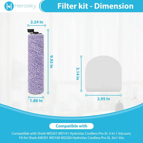 Miniatura 2 de 2 Kit de filtro de rodillo de repuesto HydroVac para aspiradora Shark AW261 WD261 WD101 AW302 WD161 WD201 WD100 WD200 HydroVac XL 3 en 1, Reemplace