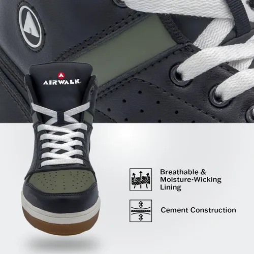 Miniatura 2 de Airwalk Arena Mid Top Composite Toe - Zapatos de trabajo industriales para hombre, negrooliva, talla 7, anchos, cómodos y ligeros para hombre