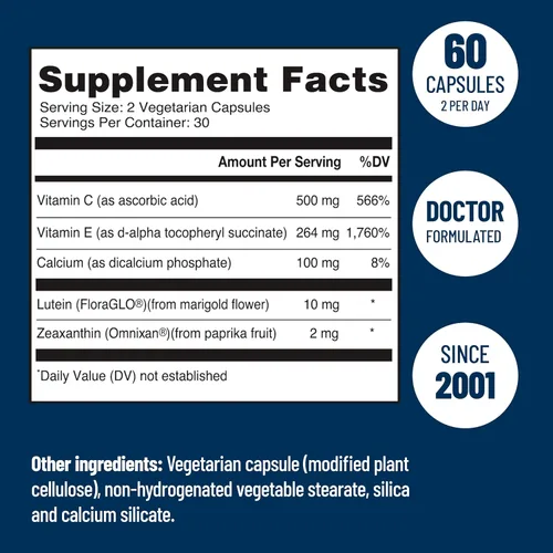 Miniatura 7 de Vitaminas para los ojos AREDS 2 sin zinc - Vitaminas para los ojos sin zinc - Zeaxantina más luteína vitaminas para los ojos - VCaps sin soja - Sin