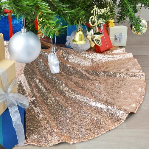 Miniatura 17 de Falda B-Cool de árbol, con lentejuelas brillantes, diseño de árbol de Navidad, color oro rosa con lentejuelas hechas a mano, para el hogar, Rojo
