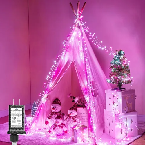 Miniatura 8 de Minetom Tira de luces de Navidad rosa y blanca, 25 pies, 500 luces LED para exteriores, impermeable, para dormitorio, patio, tapicería, patio