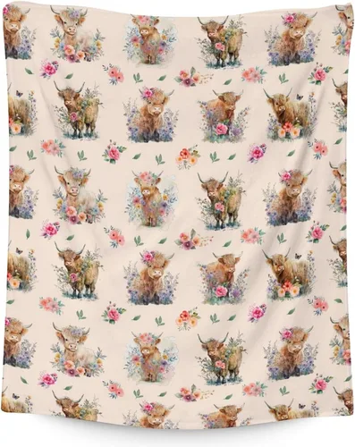 Miniatura 27 de Mercuryelf Highland Cow - Manta suave, mullida y cálida, 30 x 40 pulgadas, manta pequeña para regazo y cuna, color beige, bonito regalo para bebé