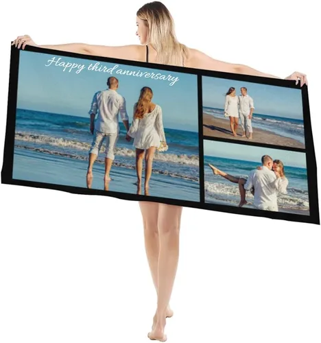 Miniatura 6 de CUDIYST Toalla de playa con foto personalizada de 30 x 59 pulgadas/35.4 x 70.9 pulgadas, toalla de playa de microfibra suave y cómoda, adecuada