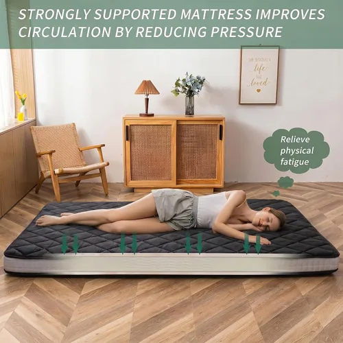 Miniatura 7 de MAXYOYO Colchón Futón de Suelo Japonés Tamaño King, Cama de Suelo para Adultos, Colchón Enrollable Plegable, Cama Futón Japonesa con Patrón de Negro