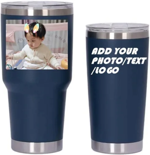 Miniatura 21 de Vaso de acero inoxidable con foto personalizada de 20 onzas / 30 onzas, taza de café personalizada con tapa y pajilla, taza aislada al vacío
