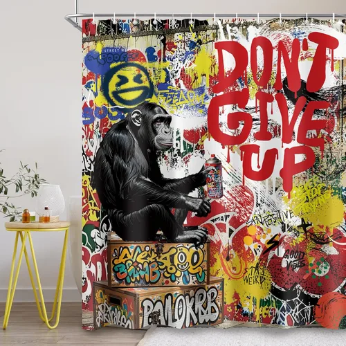 Miniatura 6 de Juego de cortinas de ducha inspiradoras de graffiti abstractas para baño, 60 pulgadas de ancho x 72 pulgadas de alto, divertidas cortinas de ducha