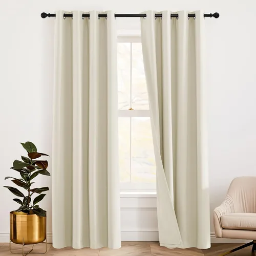 Miniatura 60 de RYB HOME 3 en 1 insonorizadas - oscurecedoras - cortinas de lino con aislamiento, cortinas de ahorro de energía con bloqueo de ruido para Lino blanco