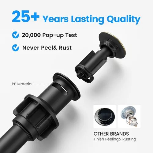 Miniatura 5 de Desagüe para lavabo con rebosadero, tapón para lavabo Hurran para mueble de baño con fregadero de recipiente, desagüe emergente de plástico