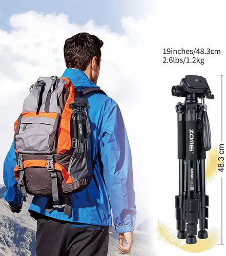 Miniatura 7 de Trípode para cámara de 55 pulgadas Q111 con soporte para teléfono, trípode para celular portátil y ligero para Canon Nikon Sony DSLR, proyector
