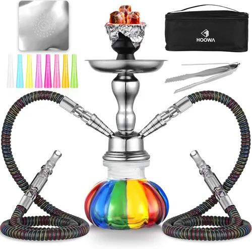 Miniatura 10 de Juego de 2 mangueras para cachimba de 11 pulgadas, pequeño juego de cachimba con mini jarrón de cristal de calabaza, cuenco de cerámica, manguera