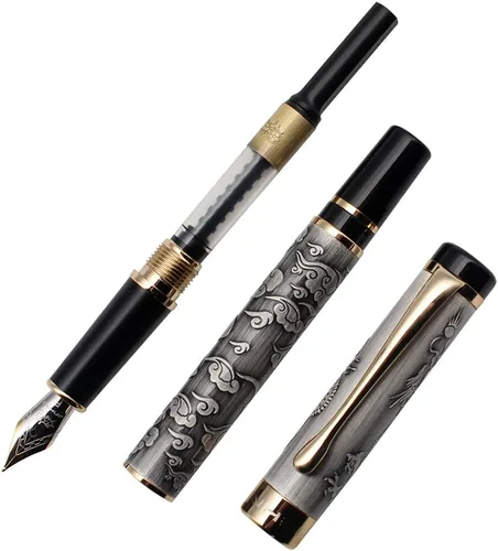 Miniatura 5 de Ancient Silver Jinhao Dragon - Juego de plumas estilográficas ejecutivas de punta fina, colección de bolígrafos vintage, bolígrafo de negocios