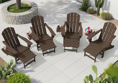 Miniatura 16 de KINGYES Silla Adirondack plegable ajustable con otomana retráctil, silla reclinable Adirondack de polietileno de alta densidad con soporte