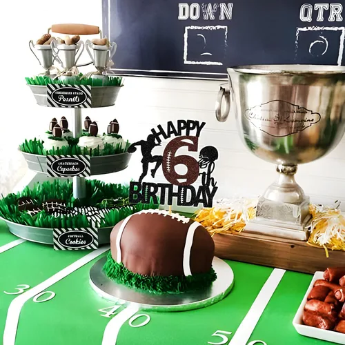 Miniatura 5 de Decoración para tartas de fútbol americano de 6 años, decoración de fiesta de cumpleaños de 6 años para niño