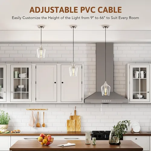 Miniatura 2 de VONLUCE Luces colgantes para isla de cocina, iluminación colgante de níquel cepillado para isla de cocina con cable colgante para dormitorio