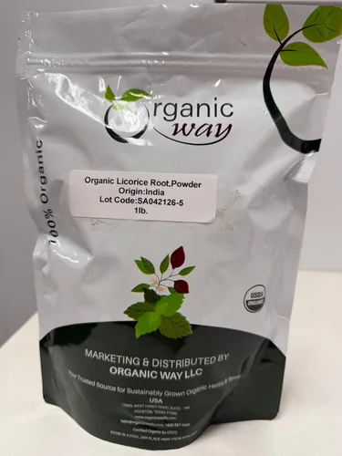 Organic Way Polvo de raíz de regaliz (Glycyrrhiza Glabra) - Té de hierbas | Certificado Kosher y USDA | Vegano, sin OMG y sin gluten | Probado para