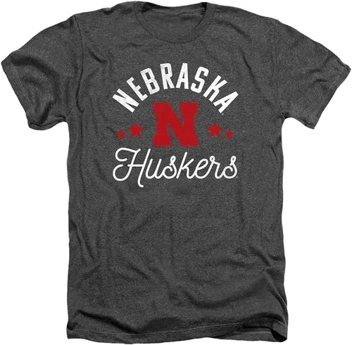 University of Nebraska Camiseta unisex oficial de Huskers para adultos Gris Carbón jaspeado