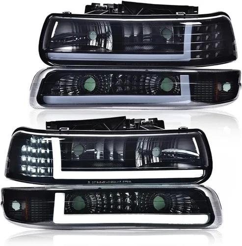 Miniatura 13 de G-PLUS Conjunto de faros, compatible con Chevy Silverado 1999 2000 2001 2002/Se ajusta a Suburban Tahoe 2000-2006 Faros delanteros de parachoques