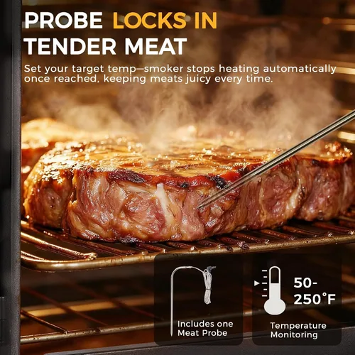 Miniatura 4 de Ahumador eléctrico con tapa, pantalla LED, sonda integrada para carne, ahumadores de barbacoa de gran capacidad, 4 estantes fuman más con 633 pies