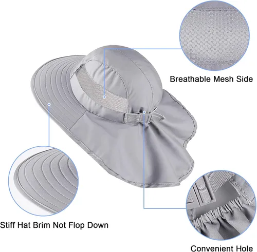 Miniatura 62 de Sombrero de sol para niños, protección UV, unicornio, verano, playa, jugar con ala ancha, solapa para el cuello para niñas y niños