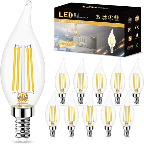 Miniatura 9 de Bombilla LED E12 regulable equivalente a 60 W, blanco suave 2700K, 500 lúmenes, bombillas LED de candelabro de 4 W, bombillas CA10 con punta