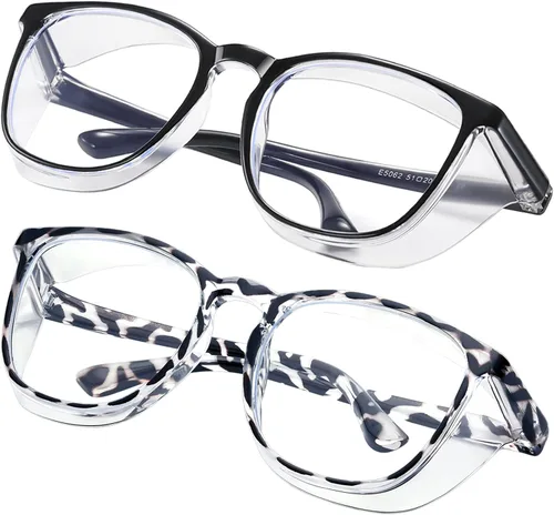 Miniatura 49 de Gafas de seguridad para enfermeras, gafas protectoras – Antivaho marco cuadrado elegante gafas transparentes para mujeres y hombres C16-negro Gery