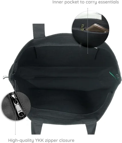 Miniatura 32 de Ecoright Bolsa de lona estética para mujer, bolsa grande con cremallera y bolsillo, bolsa de mano para mujer, para yoga, trabajo, playa