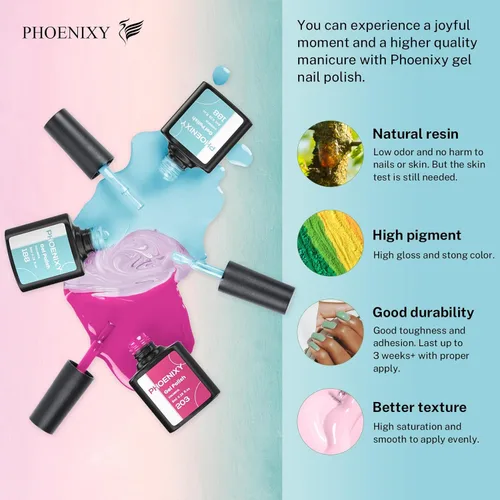 Miniatura 3 de phoenixy Juego de 24 esmaltes de uñas en gel, kit de uñas en gel removible de 21 colores, nude rosa rojo azul verde amarillo naranja, juego de 24
