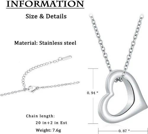 Miniatura 2 de constantlife Joyería de cremación para cenizas – Colgante de corazón conmemorativo collar de urna conmemorativa soporte para cenizas de acero