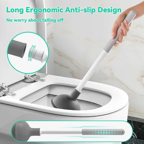 Miniatura 3 de Émbolo y cepillo de inodoro, juego de cepillo y émbolo 2 en 1 para baño resistente, émbolo de inodoro con soporte oculto para limpieza profunda
