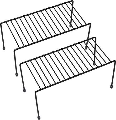 Estantes de cocina, mini estante de almacenamiento para organización de gabinetes, color negro, juego de 2