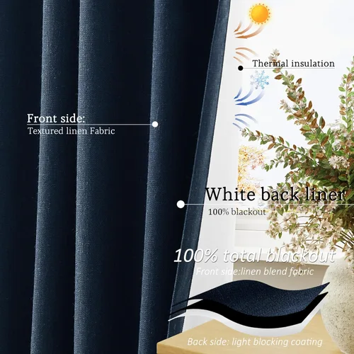 Miniatura 81 de Cream Linen Blackout Curtains 96 Length 2 Panels Set for Living Room Bedroom, 100% Black Out Thermal Insulated Linen Drapes, Room Darkening Grommet