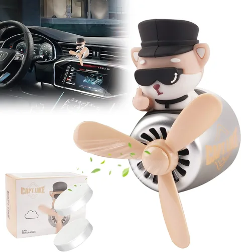 Miniatura 18 de Ambientador de aire para coche, lindo conejo de dibujos animados, piloto, difusor de coche, hélice giratoria, ventilador de salida de aire White