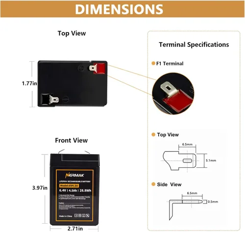 Miniatura 2 de NERMAK Paquete de 2 baterías LiFePO4 de litio de 6 V 4.5 Ah, más de 2000 ciclos, batería recargable de fosfato de hierro y litio para luz