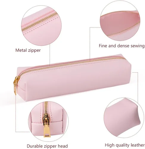 Miniatura 2 de Oyachic Estuche para lápices de piel sintética, bolsa de maquillaje cosmética, bolsa pequeña para bolígrafos, caja de almacenamiento con cremallera