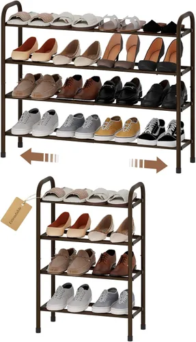 Miniatura 12 de Zapatero ampliable, zapatero pequeño de metal de 2 niveles, organizador de zapatos ajustable, estante de almacenamiento para armario, entrada