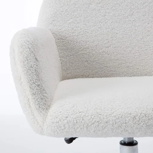Miniatura 7 de Silla de escritorio giratoria peluda, silla de oficina tapizada de tela de peluche blanca, silla de tocador con ruedas ajustable en altura