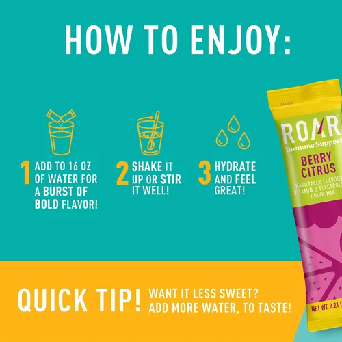 Miniatura 5 de ROAR Polvo de apoyo inmunológico, paquetes de hidratación con zinc y saúco, electrolitos en polvo, sin OMG, sin gluten, bayas cítricas, 12
