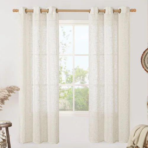 Miniatura 130 de LAMIT Cortinas de lino sintético para dormitorio, paneles filtrantes de luz, cortinas de lino con protección de privacidad con ojales para ventanas