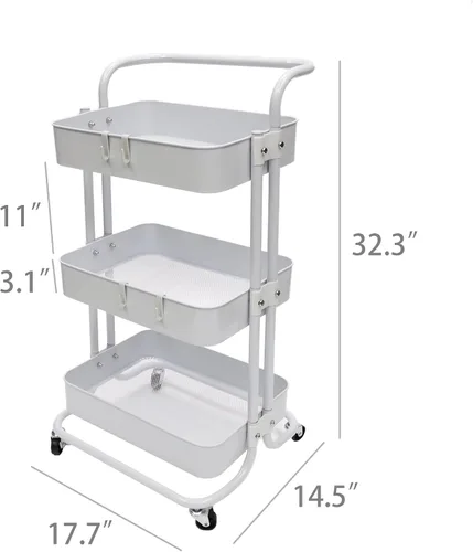 Miniatura 5 de FixtureDisplays® Carrito rodante de 3 niveles para el hogar y el negocio Suministros de artesanía de almacenamiento Organización Carrito con ruedas