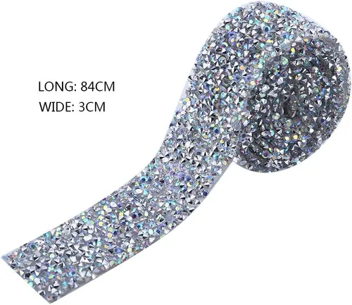 Miniatura 7 de 1 yarda 1.2 in ancho brillante pegamento trasero cristal Rhinestone cinturón de bandas decorativas (color AB)