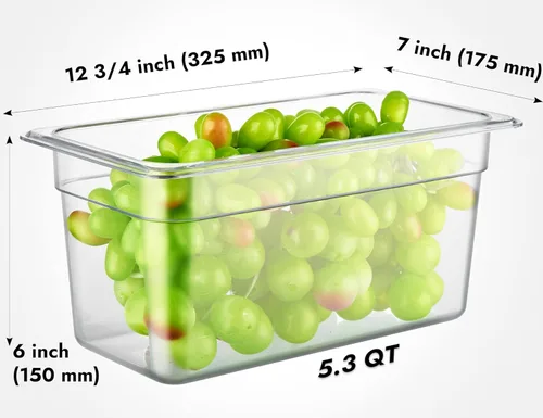 Miniatura 2 de CURTA Paquete de 6 sartenes NSF para alimentos, tamaño 1/3, 6 pulgadas de profundidad, plástico de policarbonato comercial transparente apto