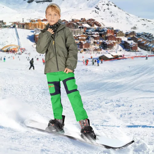 Miniatura 73 de linlon Pantalones impermeables para la nieve para niños y niños, forro polar lind para senderismo, softshell, cálidos, con aislamiento térmico
