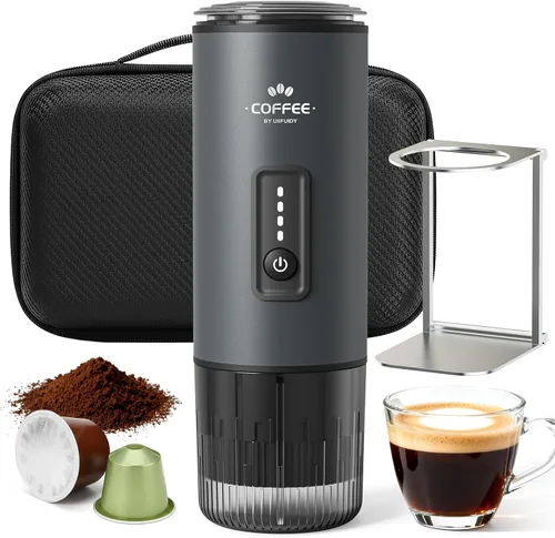 Cafetera portátil, juego de máquina de café espresso eléctrica 3 en 1, cafetera autocalentable recargable con bolsa de transporte y soporte de café