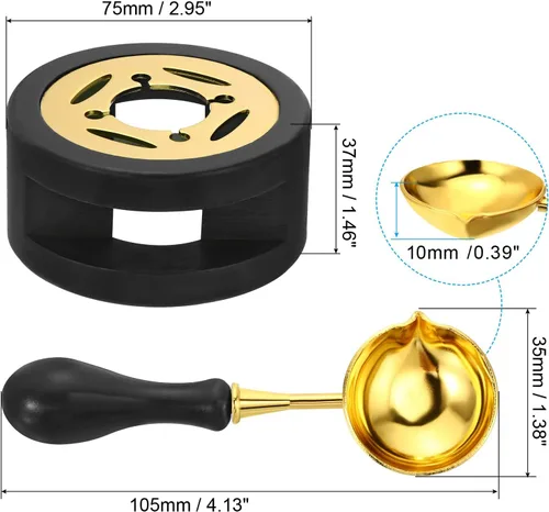 Miniatura 2 de PATIKIL Kit de sellado de cera, calentador de sellos de cera con cuchara de fusión, estufa de fusión retro, herramienta de horno para sellado